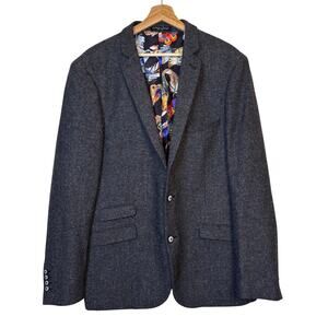 Paisley & Gray Slim Fit Wool Blazer Sz 46R Herringbone Butterfly Feather Lined